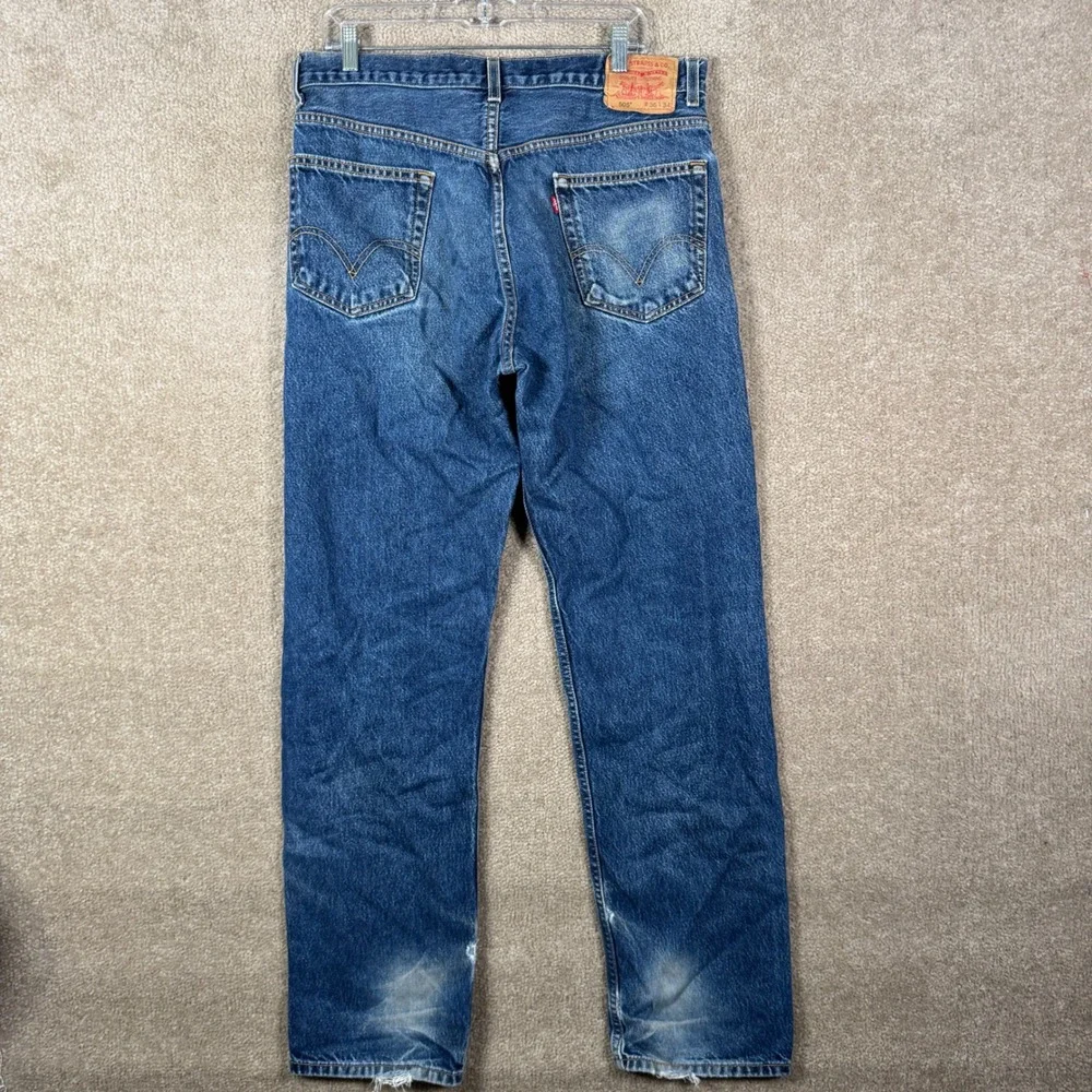 Levi's 505 Regular Fit Jeans Mens 36x34 Blue Denim Straight Leg Faded Distressed